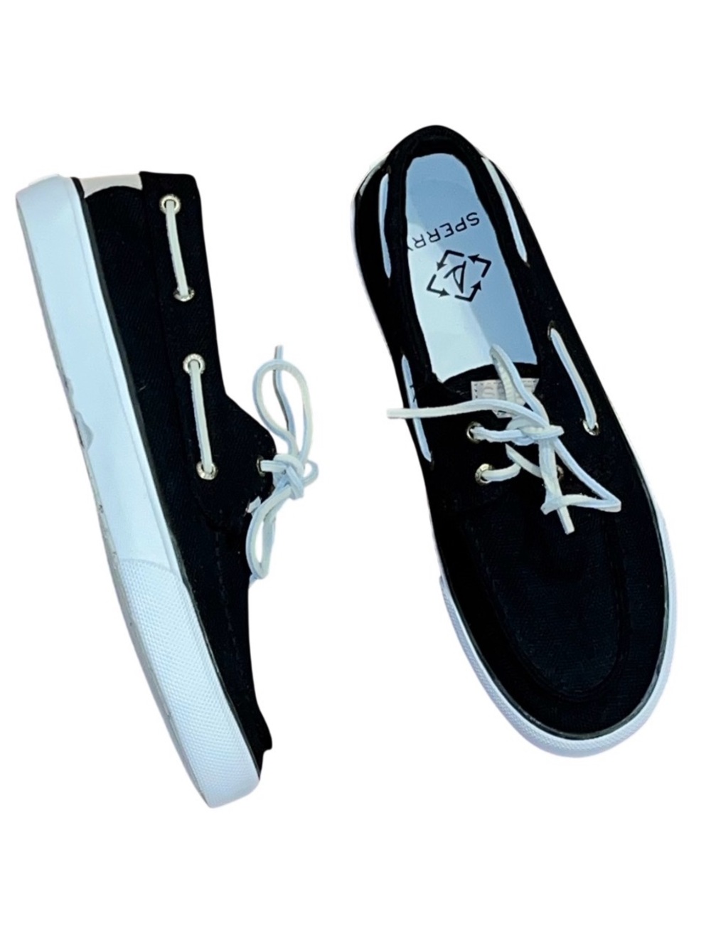 Sperry Black Canvas Boat Shoes Sneakers NWOB Mens US 8.5